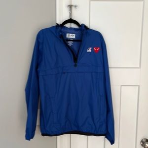 K-Way Comme De Garçons Play half-zip rain coat. Blue, size large.